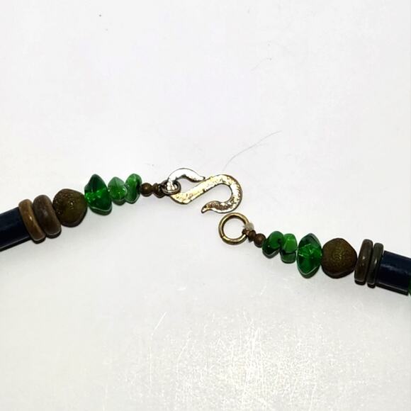 Tibetan Ceramic Green and Blue Glass & Terracotta Clay Beaded Necklace - Picture 6 of 8